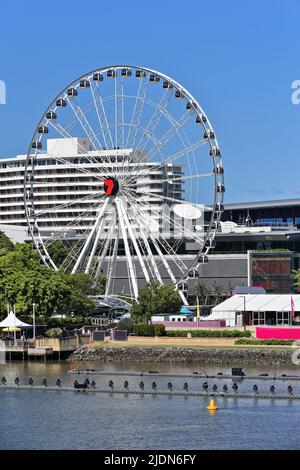 View across the river to South Bank Parklands from Victoria Bridge. Brisbane-Queensland-Australia-012 Stock Photo