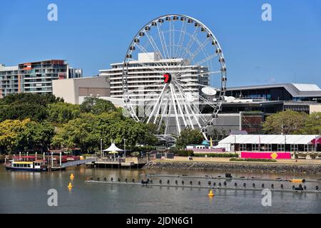 View across the river to South Bank Parklands from Victoria Bridge. Brisbane-Queensland-Australia-013 Stock Photo