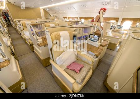 Business Class, Airbus A380, Emirates Airline, 22.06.2005. ILA Internationale Luft- und Raumfahrtausstellung Berlin, Schönefeld, Brandenburg, Deutschl Stock Photo