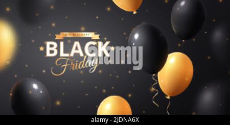 Black friday and cyber monday sale poster with black and yellow balloons vector illustration Stock Vector