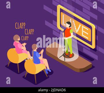 Quiz TV show background with competition award symbols isometric vector illustration Stock Vector