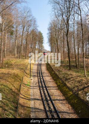 Zurich, Switzerland - March 26th 2022 - Red waggon of the Dolder cog railway  Stock Photo