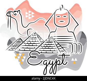 Colored egypt travel promotion with pyramids and camel Vector Stock Vector
