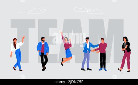 Business team header design with characters, flat vector illustration isolated. Company crew, our team concept for website template, header. Stock Vector