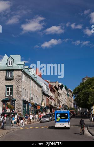 Tourists and souvenir shops on Cote de la Fabrique in the Upper Town area of Old Quebec City, Quebec, Canada. Stock Photo