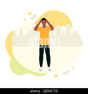 Vector illustration Man is upset. Emotions. Depressed man is in pain. Businessman has problems at work. Lack of funds, inability to pay. Man suffering Stock Vector