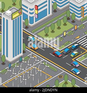 Coloring pages modern city composition with turbine wind generators field and tall buildings with road intersection vector illustration Stock Vector
