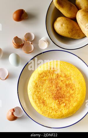 Spanish omelette made of eggs and potatoes. Tortilla espanola. Stock Photo