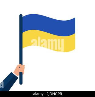 Persons holding banners, flag Ukrainian. No war in Ukraine. Anti-war demonstration. Stay with Ukraine concept. Support for Ukraine. Vector illustratio Stock Vector
