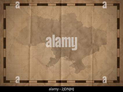 Old vintage map background. Vintage Ukraine map stylization. Folded vintage old map. High resolution. Old parchment map Stock Photo