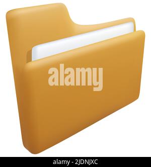 3d folder and sheet of paper, document work plan concept. Cartoon style minimal yellow icon. Vector render on white background Stock Vector
