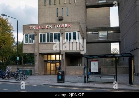 Grade II listed Trellick Tower in West London, a brutalist style tower block designed by architect Erno Goldfinger - 2021 Stock Photo