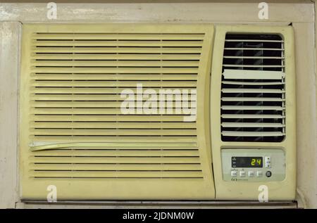 front view (from interior) of Window Air Conditioner Stock Photo