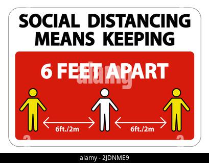 Social Distancing Means Keeping 6 Ft apart Sign Isolate On White Background,Vector Illustration EPS.10 Stock Vector