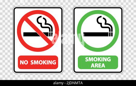 No smoking and smoking area sign label on transparent background,vector illustration Stock Vector