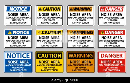 Noise Area May Cause Hearing Loss Use Proper Ear Protection Stock Vector