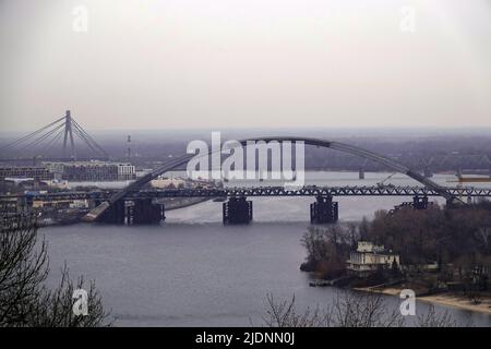 View of the Havana bridge over the Dnieper River, Kiev city Ukraine Stock Photo