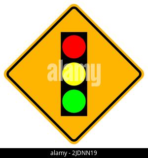 Warning signs Traffic lights ahead on white background Stock Vector