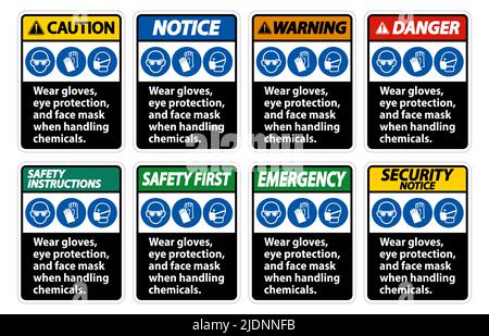 Wear Gloves, Eye Protection, And Face Mask Sign Isolate On White Background,Vector Illustration EPS.10 Stock Vector
