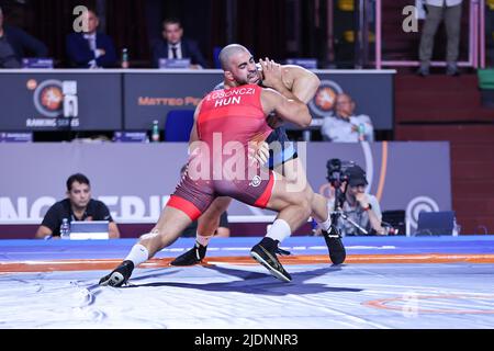 Matteo Pellicone, Rome, Italy, June 22, 2022, David Losonczi (HUN) vs Nikoloz Kakhelashvili (ITA) GR 97kg  during  2022 Ranking Series (day1) - Wrestling Stock Photo