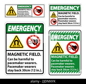 Emergency Magnetic field can be harmful to pacemaker wearers.pacemaker wearers.stay back 30cm Stock Vector