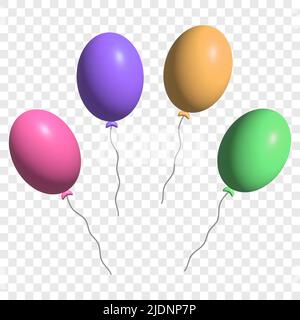 Flying 3d ballons with ropes. Vector illustration isolated on transparent background Stock Vector