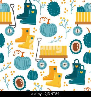 Autumn seamless pattern with pumpkin, leaf vector Stock Vector