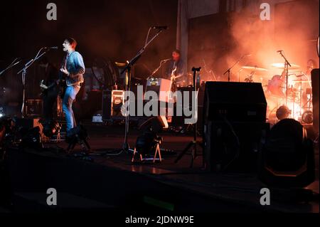 WROCLAW, POLAND - JUNE 21, 2022: Concert band  Kings Of Leon.  In the picture vocal Caleb Followill. Stock Photo