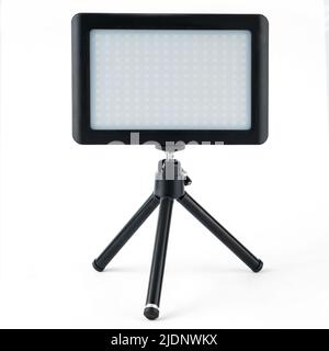 LED panel for video filming, LED lamp on a white background on a tripod Stock Photo