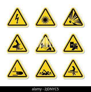 Triangular Warning Hazard Symbols Labels Sign Isolate On White Background Vector Illustration