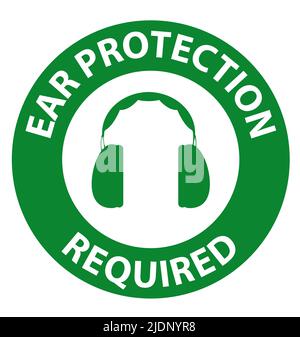 Safety first Ear Protection Required Sign on white background Stock Vector