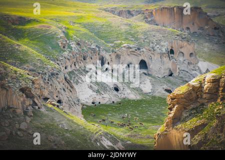 Cave cities in Armenia by Ani ruins, eastern anatolia, Turkiye Stock Photo