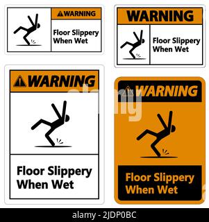 Warning Slippery When Wet Sign on white background Stock Vector