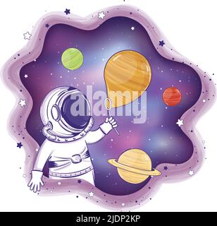 Colored astronaut cartoon with planet balloons Vector Stock Vector ...