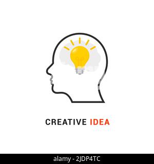 Brain think idea mind head vector icon. Man face human head creative idea symbol Stock Vector