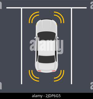 Parking smart car sensor autonomous view. Automobile park assist drive safety Stock Vector