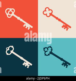 Old key vector house icon logo. Old key silhouette antique lock illustration Stock Vector