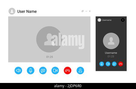 Virtual call video mockup icon. Videocall interface phone desktop conference screen template ui Stock Vector