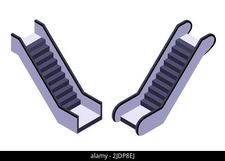 Isometric escalator 3d vector illustration isolated staircase service design Stock Vector