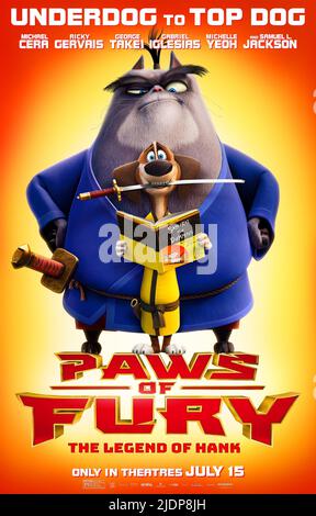 RELEASE DATE: July 15, 2022. TITLE: Paws of Fury: The Legend of Hank. STUDIO: Paramount Animation. DIRECTOR: Mark Koetsier, Rob Minkoff, Chris Bailey. PLOT: Hank, a loveable dog with a head full of dreams about becoming a samurai, sets off in search of his destiny. STARRING: Poster Art. (Credit Image: © Paramount Animation/Entertainment Pictures) Stock Photo