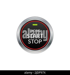 Car engine start stop button ignition. Push circle button engine stop start quality Stock Vector