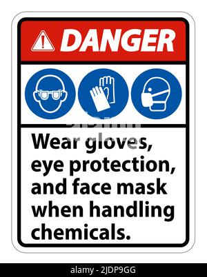 Danger Wear Gloves, Eye Protection, And Face Mask Sign Isolate On White Background,Vector Illustration EPS.10 Stock Vector