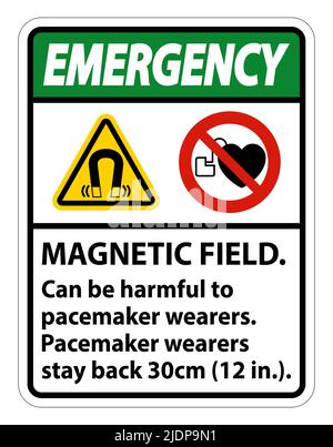 Emergency Magnetic field can be harmful to pacemaker wearers.pacemaker wearers.stay back 30cm Stock Vector