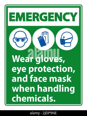 Emergency Wear Gloves, Eye Protection, And Face Mask Sign Isolate On White Background,Vector Illustration EPS.10 Stock Vector