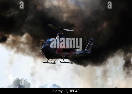 AH-1 Cobra, Red Bull (Flying Bulls) TAH-1F, jet fighter, military ,helicopters Stock Photo