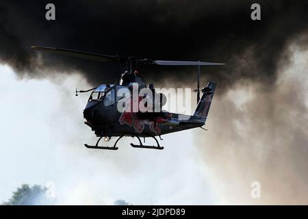 AH-1 Cobra, Red Bull (Flying Bulls) TAH-1F, jet fighter, military ,helicopters Stock Photo