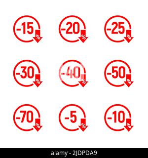 Discount percentage vector icon circle design. Flat promotion discount web coupon percent price sale icon set. Stock Vector
