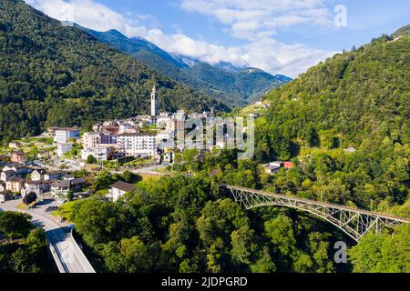 Aerial view of Swiss hamlet of Intragna in Alps in summertime Stock Photo