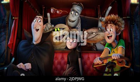 DRACULA,MUMMY,MAN,FRANK,MAVIS,WAYNE,JONATHAN, HOTEL TRANSYLVANIA 2, 2015, Stock Photo