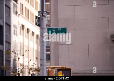 Fifth Avenue sign in NYC. Road sign in New York, Manhattan. Stock Photo